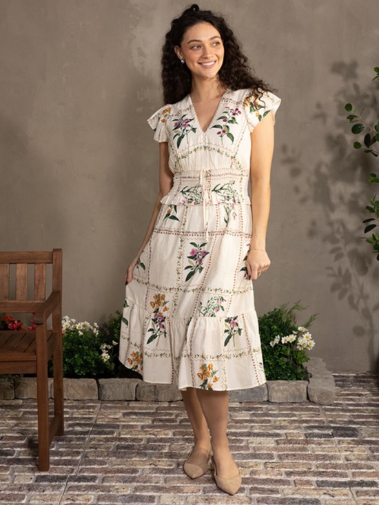 Chenault Dresses & Skirts - Stitch by Chenault Cream Floral Midi Dress Size Medium NWT